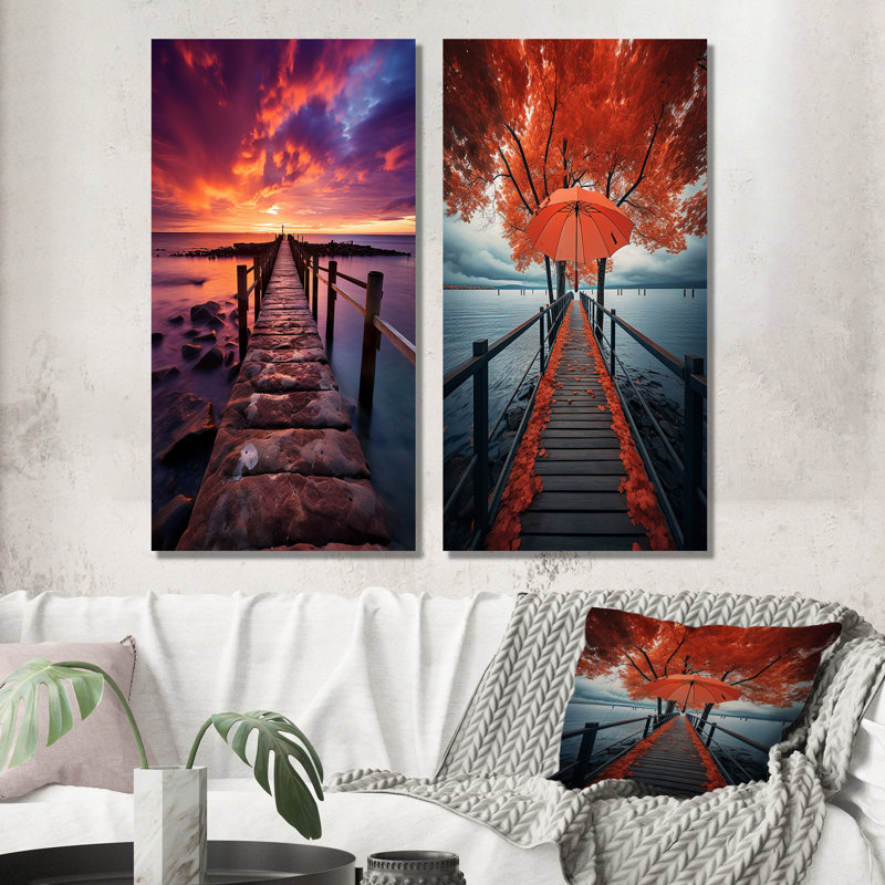 «Pier Twilight Retreat», 2 pièces sur toile, Toile tendue, H 24 po x l 20 po
