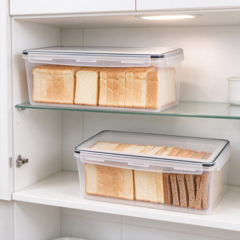 Bread Box Set, Plastic Bread Container with Airtight Lid, Large Sandwich Holder and Bread Keeper for Kitchen Counter, Stackable Bread Storage Bin, BPA Free