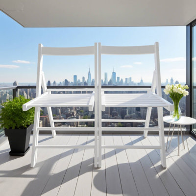 Set Of 2 White Folding Chairs – Foldable Style For Indoor/Outdoor Seating