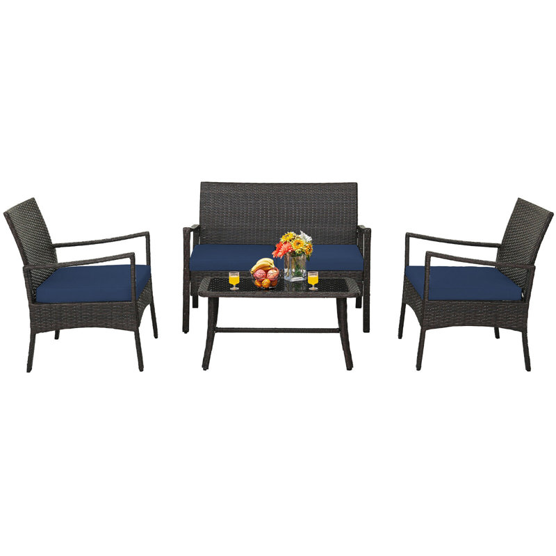 Ensemble de conversation en osier / rotin pour 4 personnes avec coussins Shippensburg