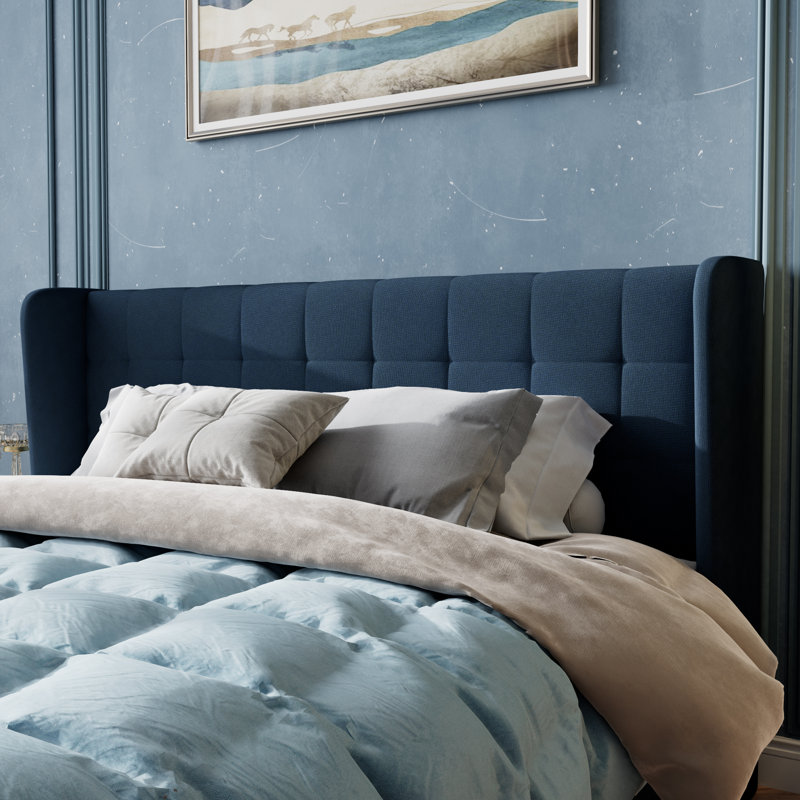 Kraatz Upholstered Wingback Bed, Blue, Full
