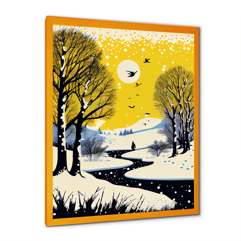 «Winter Trees with Snow Mountain River II», reproduction sur toile, H 32 po x l 16 po x P 1 po, Encadrement doré