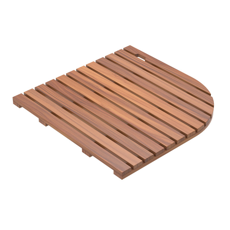 Tapis de salle de bain en bois de teck massif, tapis antidérapant en forme d'éventail