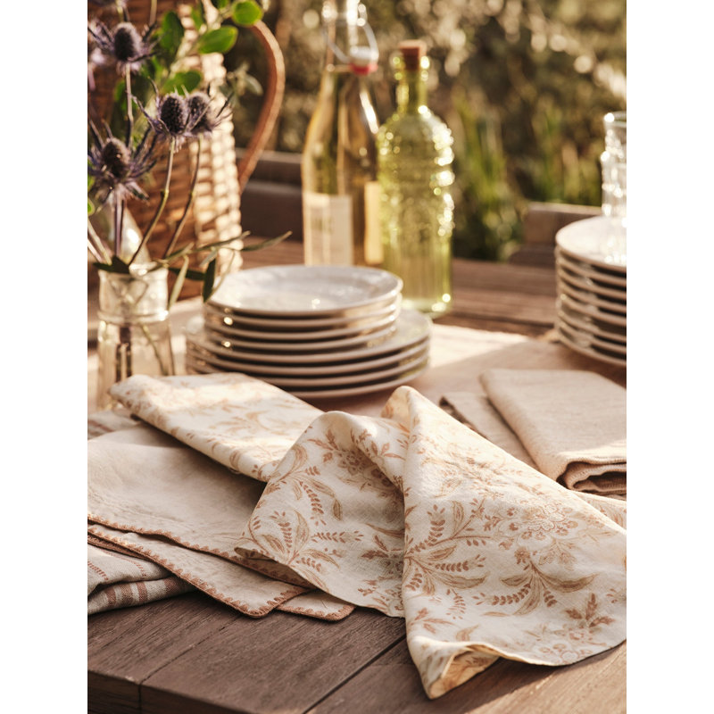 Marguerite Organic Print Napkin Set/4 20"X20", Natural w/ Praline