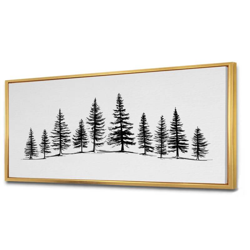 «Pine Tree Forest In Winter Wonderland», reproduction d'art sur toile Nature, H 28 po x l 60 po, Cadre flottant, Doré