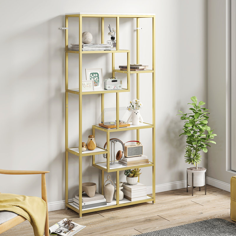 180cm H x 80cm W Metal Bookcase, White/Gold