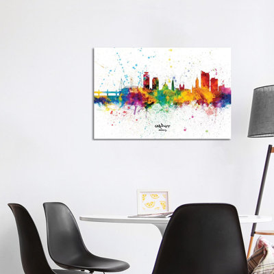 Cardiff Wales Skyline Splash by Michael Tompsett - Wrapped Canvas Print
