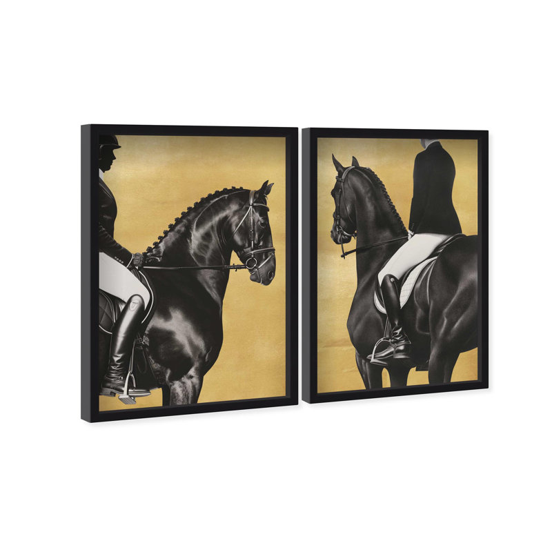 Oliver Gal Taming the Rhythm Set Horse - Leaf Framed Shadowbox Art, 47" H x 32" W, Black