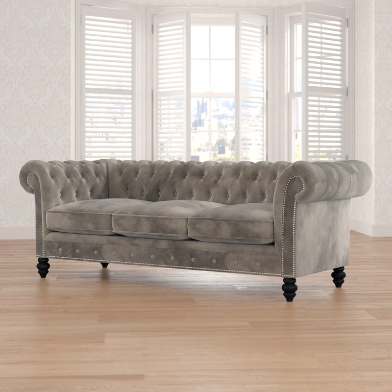 Finbarr 87'' Velvet Sofa, Smoke Grey Velvet