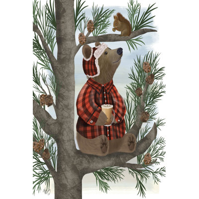 «Lumberjack Bear Pine Tree Coffee Break», impression sur toile tendue