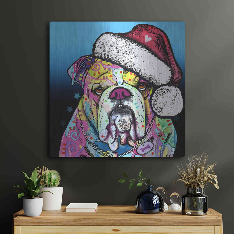 Lark Manor ™ «The Bulldog Christmas» par Dean Russo, art mural en métal, H 24 po x l 24 po