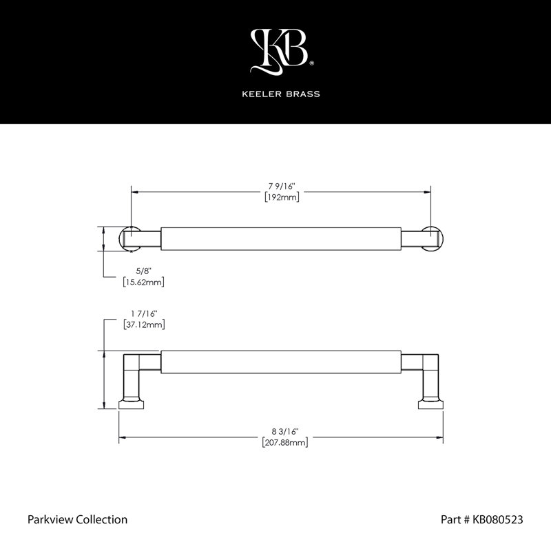Poignée collection Parkview - Poignée d'armoire centre à centre 7-9 / 16 po - Laiton satiné - Quincaillerie transitionnelle pour tiroirs et armoires