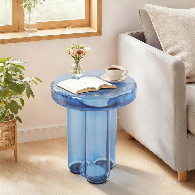 Table d'appoint ronde en verre, Bleu