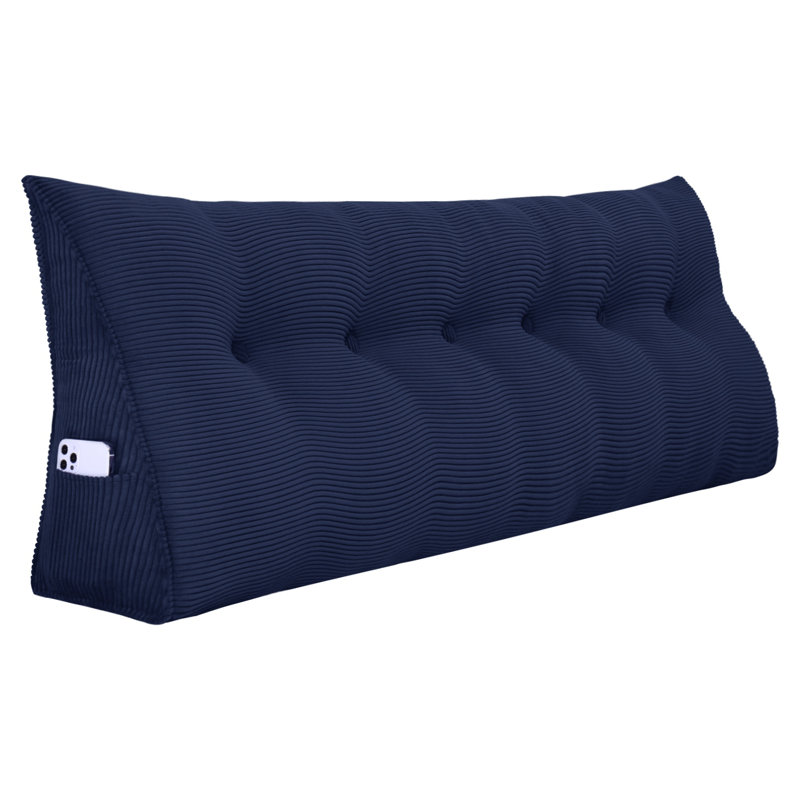 Sit-up Back Comfort Corduroy Bed Headboard Wedge Reading Pillow Triangular Backrest Compression, California King, Gray