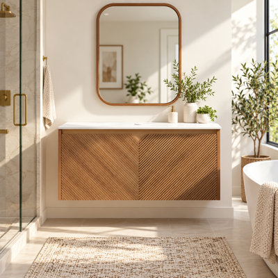 Armoires de salle de bain murales modernes sans lavabo, meuble-lavabo en pierre frittée blanche et armoire en bois brun