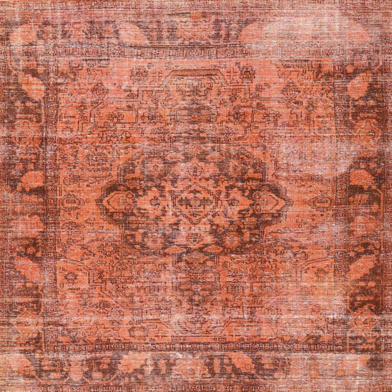 Tapis traditionnel rouge / brun Nikitas, Carré 3 pi