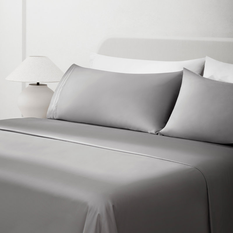 Ensemble de draps pour lit simple, 300 fils luxueux, très doux, draps rafraîchissants, poche profonde jusqu'à 15 po, draps en satin à broderie double 3 pièces (simple, blanc ivoire)