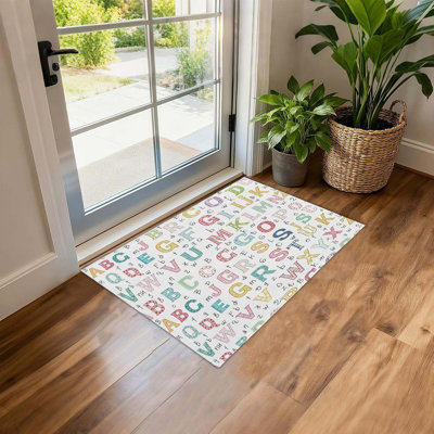 Area Rug 2X3 Ft For Living Room Bedroom Colorful Alphabet Print Non Slip Absorbent Washable Rug