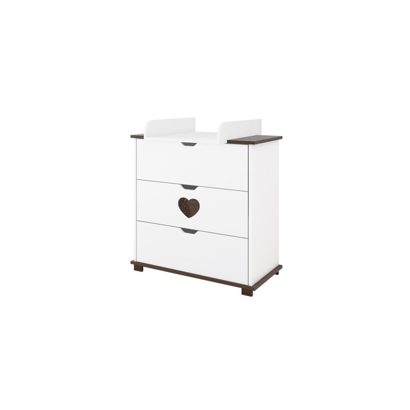 Enriquez Solid Wood Changing Table Dresser with Drawers, White/Nut