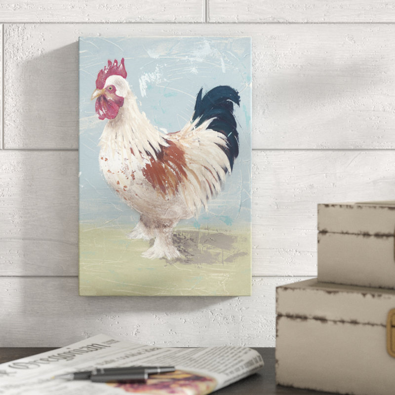 «Farm Iife-Chickens II», peinture sur toile, H 12 po x l 8 po