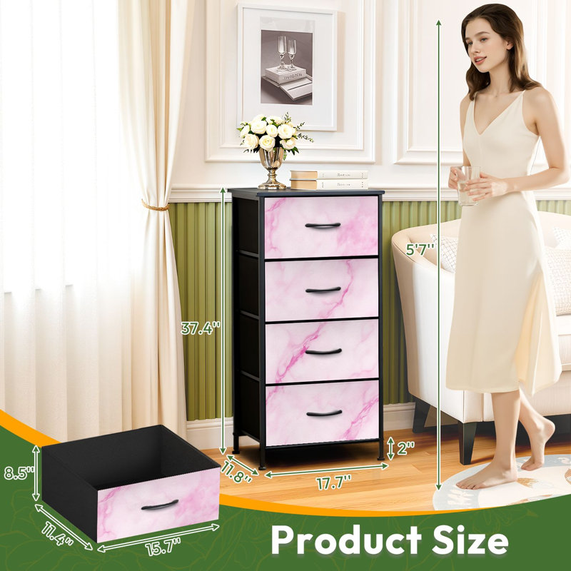 Commode à 4 tiroirs pour chambre à coucher Petite commode à vêtements en marbre rose avec tourbillons doux