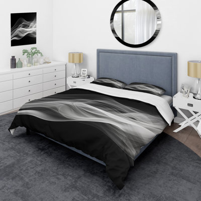 Ensemble de housse de couette en microfibre / polyester noir et blanc Contemplative Abstraction II