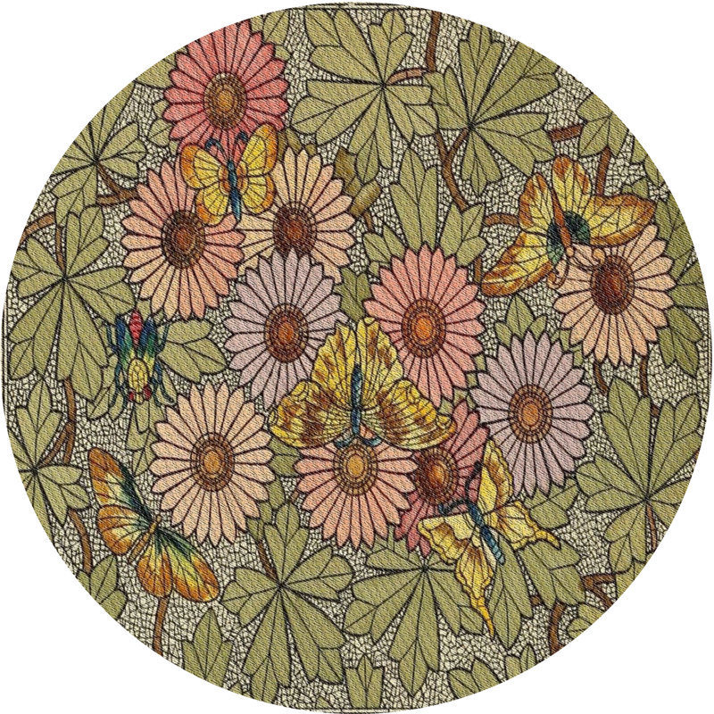Tapis vert/rouge à motifs, Rond 3 pi