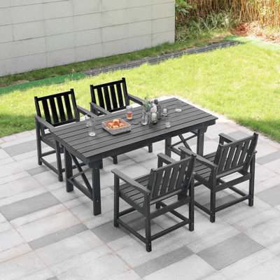 HDPE Patio Dining Set, 5-Piece Outdoor Table And Chairs With Umbrella Hole, Modern Outdoor Dining Set For 4, HDPE Outdoor Patio Furniture Dining Sets For Deck, Poolside, Porch