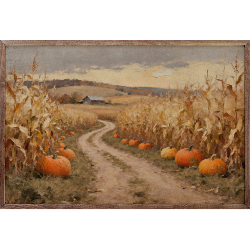 Corn Field Lane With Pumpkins, 24" H x 36" W