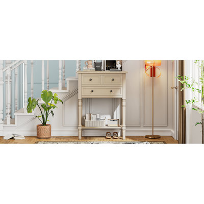 Console étroite, canapé mince avec trois tiroirs de rangement et tablette inférieure (beige)