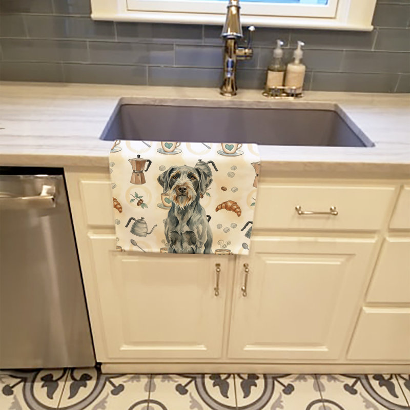 Steel Gray Wirehaired Pointing Griffon Coffee Bar Kitchen Towel, Steel Gray Wirehaired Pointing Griffon
