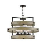Riverwood 28" Four-Light Wood-Tone Outdoor Chandelier