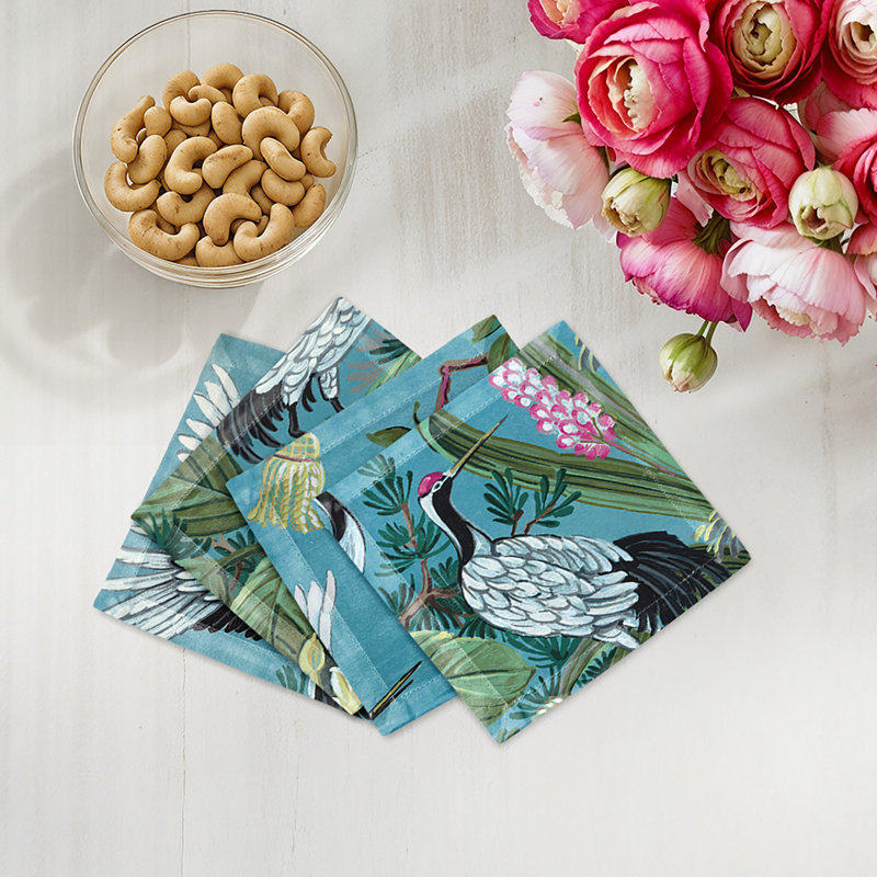 Summer Palace Cotton Sateen Cocktail Napkins, Sarus