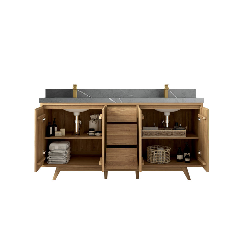 Ensemble de meuble-lavabo double 72 po Madison, Naturel, Gris Piatra