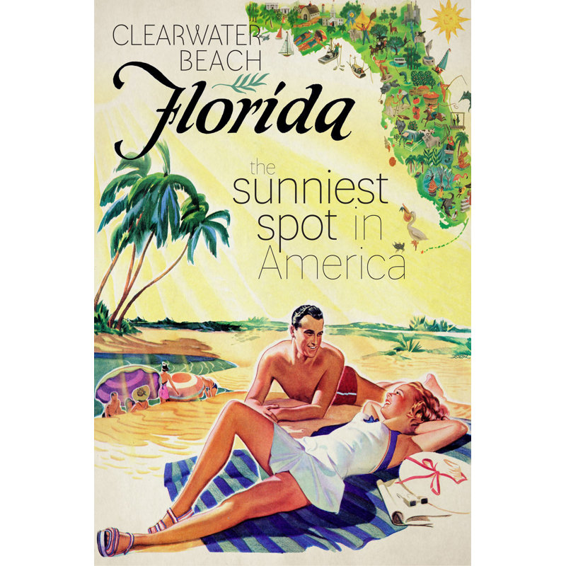 Travel Poster Florida - No Frame Print on Canvas, 114cm H x 76cm W x 3.81cm D
