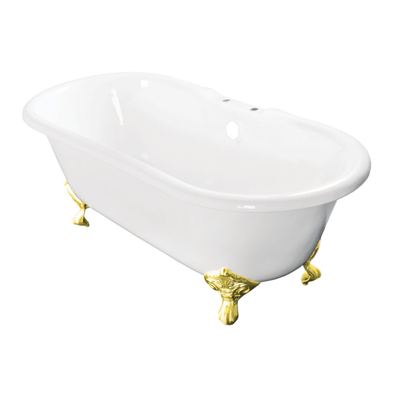 Kingston Brass Aqua Eden 60-Inch Cast Iron Oval Double Ended Clawfoot Tub (7-Inch Faucet Drillings), Polished Brass