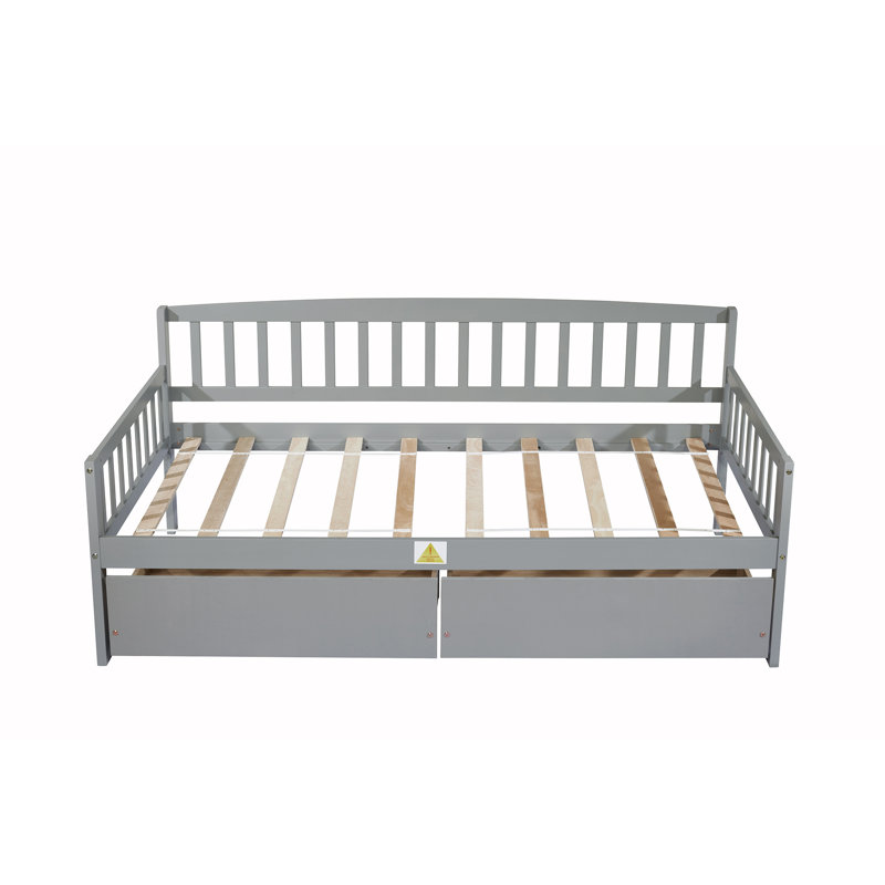 Twin-size Pine Wood Daybed with two Storage Drawers, Gray