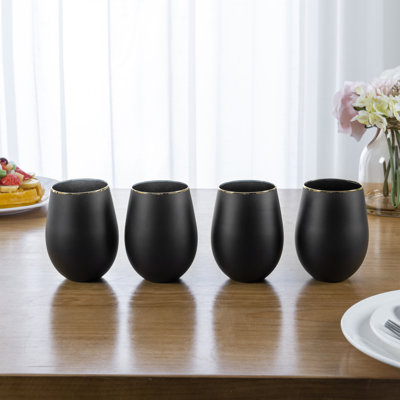 4-Piece Black Stemless Drinking Wine Glasses Glassware