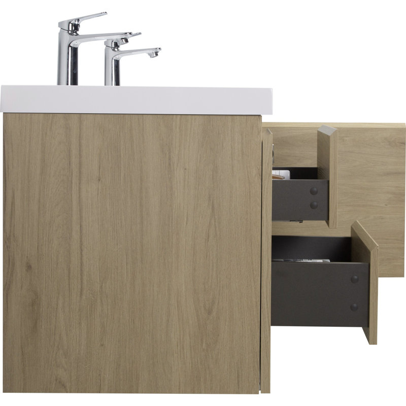 Meuble-lavabo flottant 60 po avec lavabo, Chêne