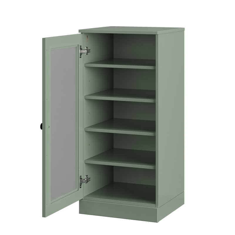 Armoire de rangement 100% en bois massif avec porte étroite en verre dépoli avec tablettes réglables, rangement empilable peu encombrant, l 16,5 po x H 35,75 po