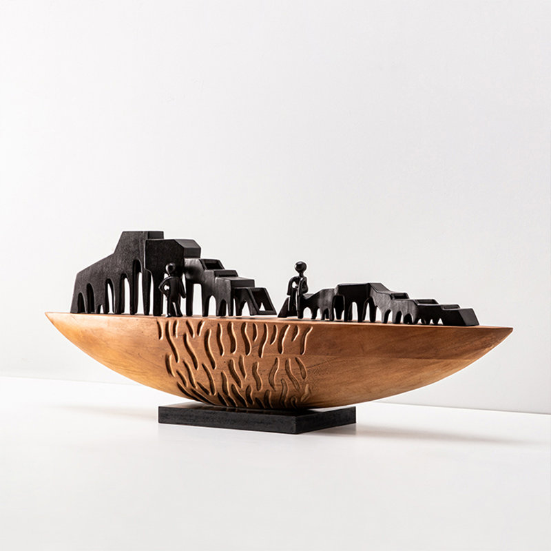 Brown+Black Free Form Solid Wood Decorative Object