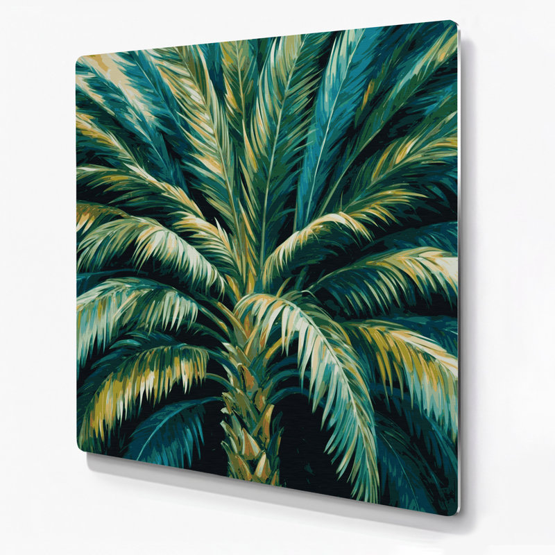 «Hawaiian Fan Palm», art mural en métal bleu, H 16 po x l 16 po