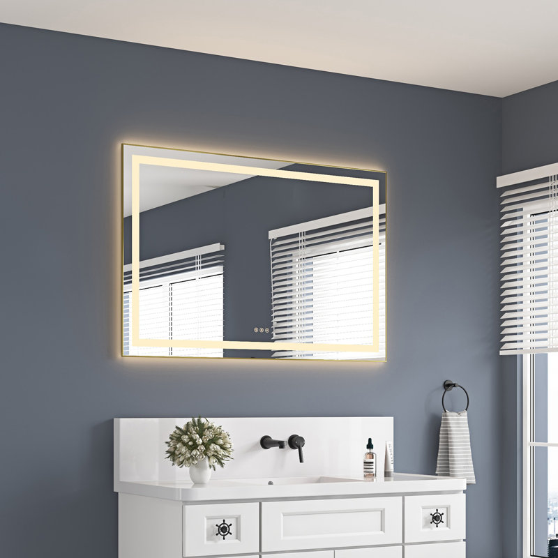 Miroir de salle de bain DEL, 48 po x 84 po, Métal industriel cendré
