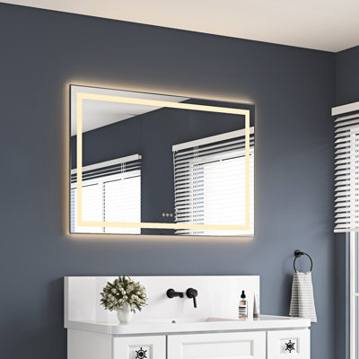48" X 32" - Fog Led Bathroom Mirror With 3 Color Temperatures, Wall Mounted, Aluminum Frame, Ash, Stepless Dimmable, Memory Memory, Ash