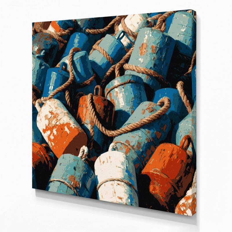 Art mural sur toile, "Bouées nautiques grises", H 16 po x l 16 po