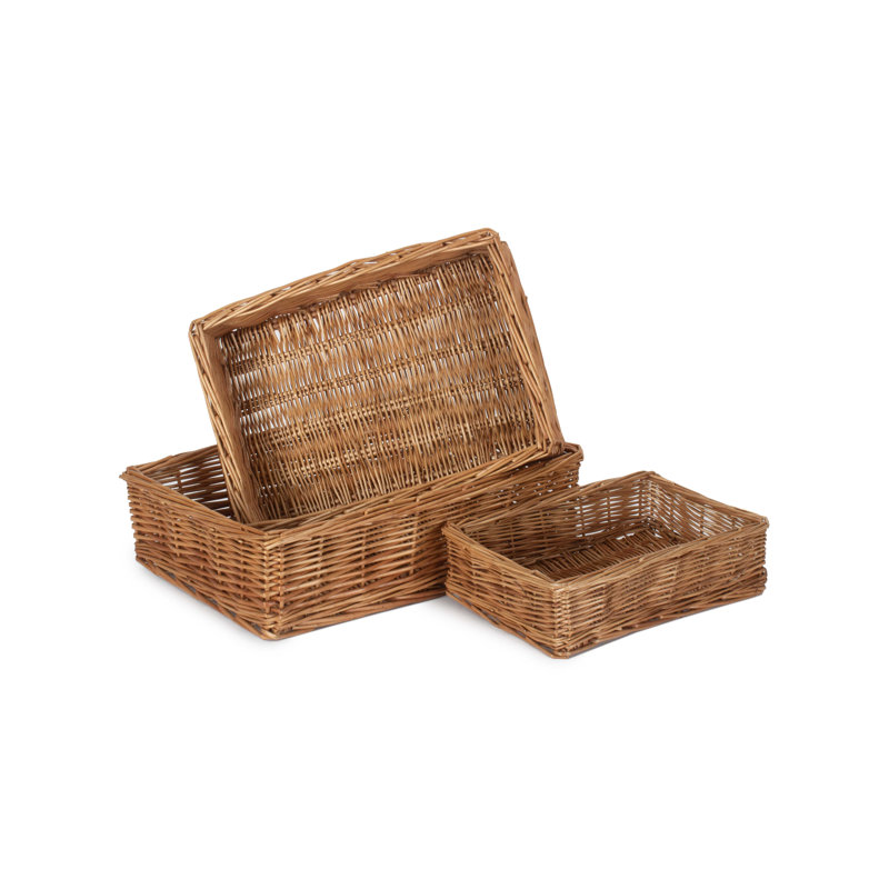 Lily Manor Wicker 3 Piece Storage Basket Tray Set