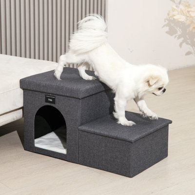 Ahsfield & Harkness 2 Step Pet Stairs, Ladder for Cats or Small Dogs, Ramp for Bed or Couch for Safe Access. Convient Folding Stair Helper with Storage. Holds up to 60 lbs.