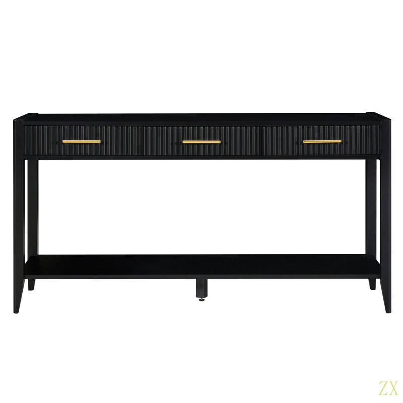 Console de 60 po avec 3 tiroirs, table d'entrée en bois avec tablette de rangement, table basse pour salon, couloir, vestibule, vestibule, couloir