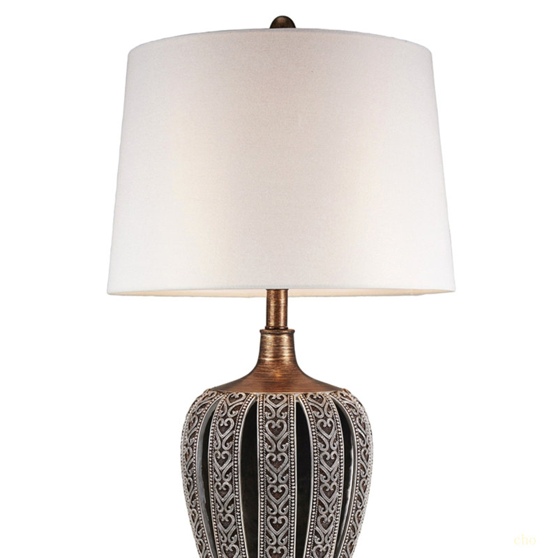 28.25" Tall Polyresin Table Lamp "Everly" With Brown Finish, White Shade