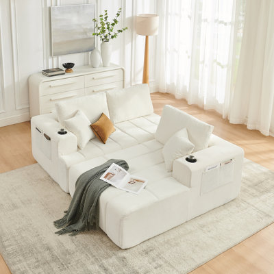 108" L-Shaped Chenille Sectional Sofa, Cloud Style Boneless Sofa with Chaise, Modern Upholstered Couch with Cup Holders & Side Pockets, Compression Sofa for Living Room, No Assembly Required,